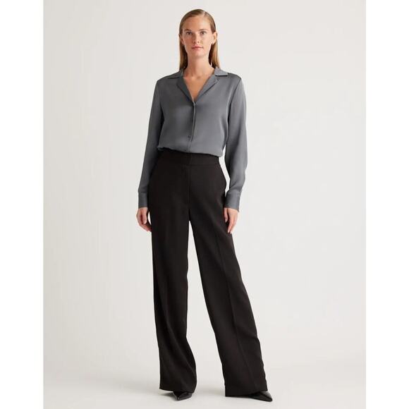 NWT Quince Stretch Crepe Classic Trouser in Black 8 - Picture 1 of 7